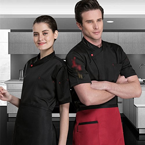 Dooxii Unisexo Mujeres Hombre Verano Manga Corta Camisa de Cocinero Transpirable Chaquetas de Chef Uniforme Cocina Restaurante Occidental Negro M