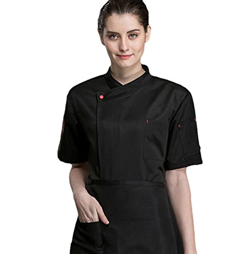 Dooxii Unisexo Mujeres Hombre Verano Manga Corta Camisa de Cocinero Transpirable Chaquetas de Chef Uniforme Cocina Restaurante Occidental Negro M