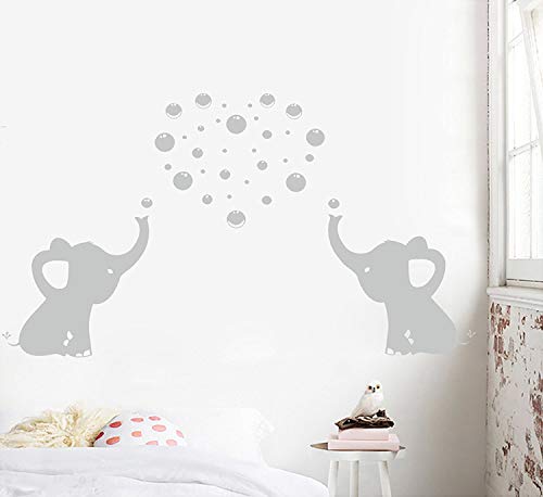 Dos elefantes soplar burbujas pegatinas de pared wall art decor de la pared del cuarto de niños del bebe (gris)