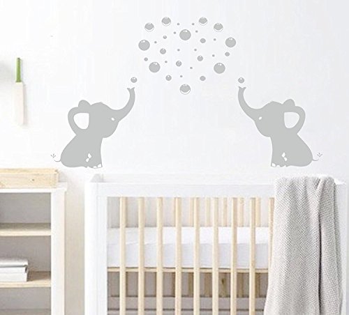 Dos elefantes soplar burbujas pegatinas de pared wall art decor de la pared del cuarto de niños del bebe (gris)