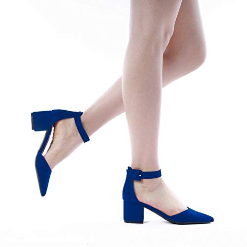 Dream Pairs Annee Zapatos de Tacón Bajo Ante para Mujer Azul Real 41.5 EU/11 US