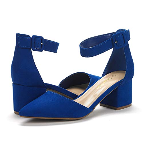 Dream Pairs Annee Zapatos de Tacón Bajo Ante para Mujer Azul Real 41.5 EU/11 US