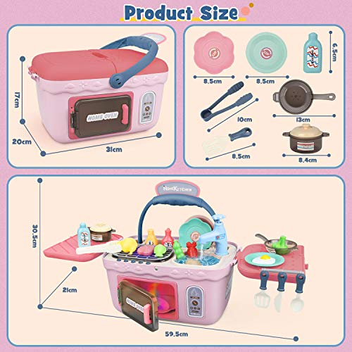 Dreamon Cocina Juguetes Set para Niñas, Accesorios Cocina con Musica Ligera Niña (Rosado)