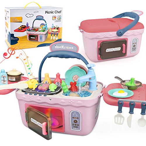 Dreamon Cocina Juguetes Set para Niñas, Accesorios Cocina con Musica Ligera Niña (Rosado)