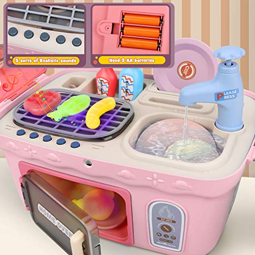 Dreamon Cocina Juguetes Set para Niñas, Accesorios Cocina con Musica Ligera Niña (Rosado)