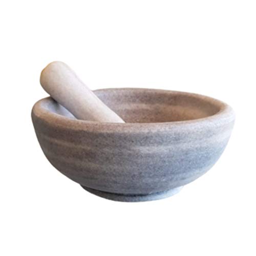 Dreamstone MOLCAJETE - Mortero Mexicano de Piedra Natural mármol Gris Macael (15cm)