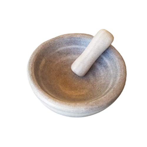 Dreamstone MOLCAJETE - Mortero Mexicano de Piedra Natural mármol Gris Macael (15cm)