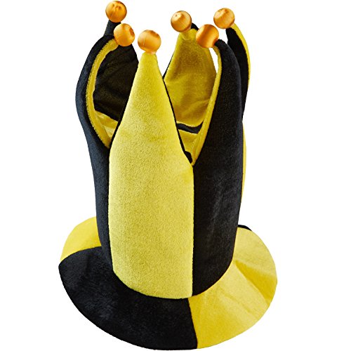 dressforfun 302060 Sombrero de bufón de Dos Colores, Sombrero Alto de Bufón en Tonos Amarillos y Negros, Disfraz de Bufón o de Aficionado al Fútbol