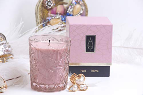 Driada -VIDRO Lounge Rosa con acrilico Paris,Vela Perfumada/Aromática, Vaso de Vidrio, para Regalo, Decoración y Hogar