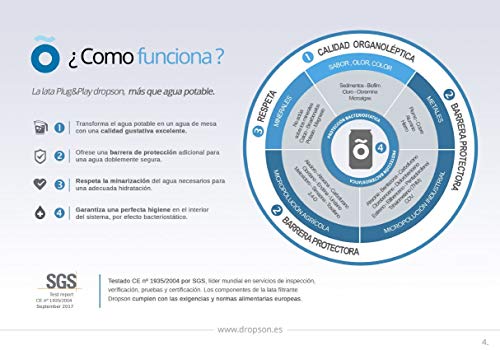 dropson Pack X2 Lata filtrante Filtro de Agua para Grifo, Membrana de microfiltración 100% Natural, 600 litros de Agua filtrada, monitorizable con Smartphone, Llena una Jarra de 1L en 1 min.