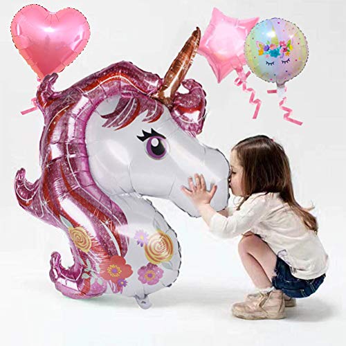 Dsaren 8 Piezas Feliz Cumpleaños Unicornio Grande de Globo Corazón Estrella Globo Rosa con Globos Cinta para Unicornio Fiesta Decoración Cumpleaños Boda Carnaval Baby Girl Party