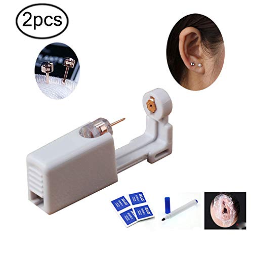 DSGG Pierce Pistola Sin Pernos Prisioneros,para Perforar La Nariz,perforación De Pendientes Sin Dolor,con Papel De Algodón Lavable Y Marcador Lavable,para Mujeres Niñas Niños,2pc