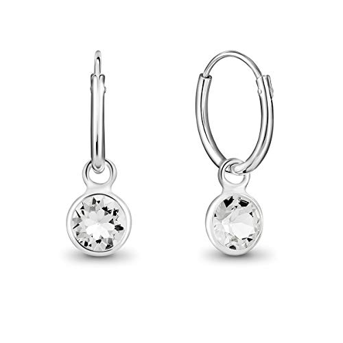 DTPsilver - Pendientes de aro para mujer, plata fina 925 y cristales Swarovski Elements, diseño redondo,12 mm de diámetro, color blanco