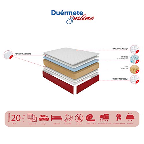 Duérmete Online Pack Ahorro Colchón Viscoelástico Lite Reversible + Base Tapizada 3D Reforzada 5 Barras de Refuerzo y Válvulas de Ventilación con 6 Patas, Chocolate, 135x180