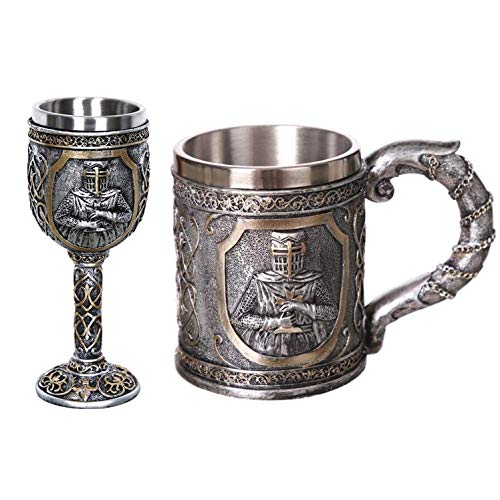 DULALA Taza Cerveza Stein Taza de café Medieval Templario Cruzado Caballero Taza Traje de Armadura Caballero de la cruzTankard Copas de Vino Vajilla Cristalería