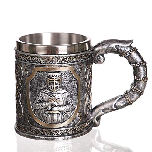 DULALA Taza Cerveza Stein Taza de café Medieval Templario Cruzado Caballero Taza Traje de Armadura Caballero de la cruzTankard Copas de Vino Vajilla Cristalería