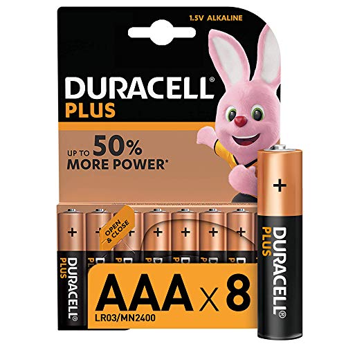 Duracell Plus AAA - Pilas Alcalinas paquete de 8, 1.5 Voltios LR03 MN2400