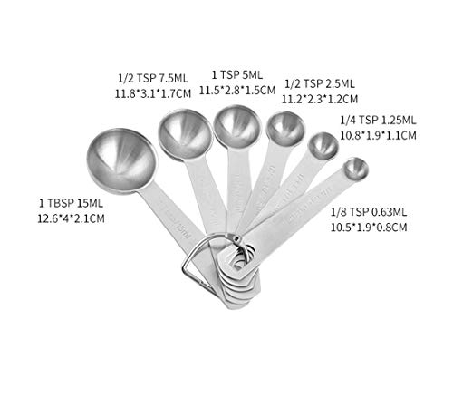 DXIA Juego de 6 Cucharas Medidoras, Cuchara para Hornear de Acero Inoxidable, Cucharas Cocina, Herramientas para Hornear, Cucharas Dosificadoras para Ingredientes Secos y Líquidos (Redondo)