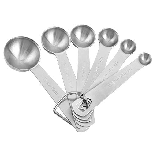 DXIA Juego de 6 Cucharas Medidoras, Cuchara para Hornear de Acero Inoxidable, Cucharas Cocina, Herramientas para Hornear, Cucharas Dosificadoras para Ingredientes Secos y Líquidos (Redondo)