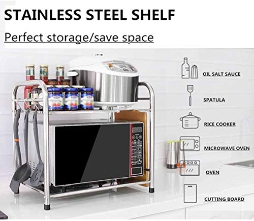 DYJD Küchenregal Mikrowelle en Bastidor Speichereinheit Edelstahl und Küchentheke Kabinett Regal Starke Tragfähigkeits mit Vier Haken (Capa Simple)
