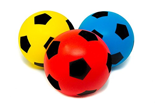E-Deals - Pack de 3 pelotas de esponja para deportes de interior y exterior, color azul, rojo y amarillo, 20 cm
