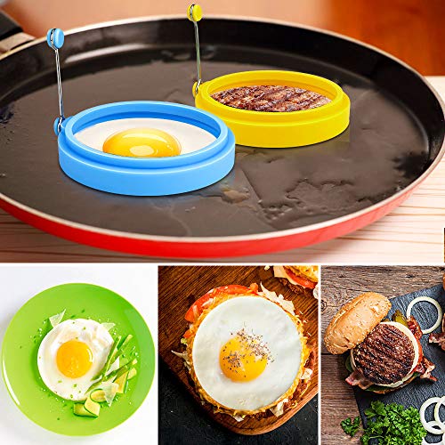 E-More - 6 anillos de silicona para huevos, 10 cm para huevos, huevos, huevo cocinero de huevo, anillo de Mcmuffin, molde antiadherente para huevo frito de huevo, anillo de panqueque.