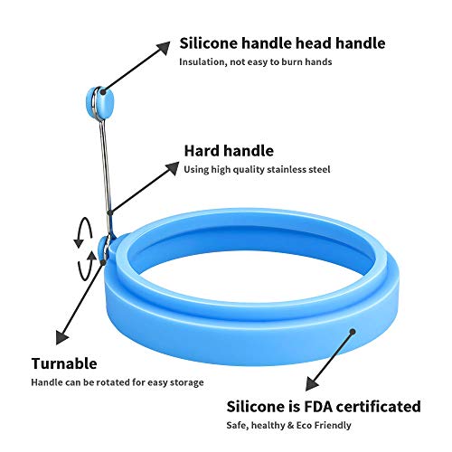 E-More - 6 anillos de silicona para huevos, 10 cm para huevos, huevos, huevo cocinero de huevo, anillo de Mcmuffin, molde antiadherente para huevo frito de huevo, anillo de panqueque.
