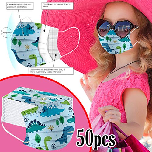 Earleye0 50 Piezas Niños Protección Desechable para Impresión linda 3 Capas Transpirables con Elástico para Los Oídos