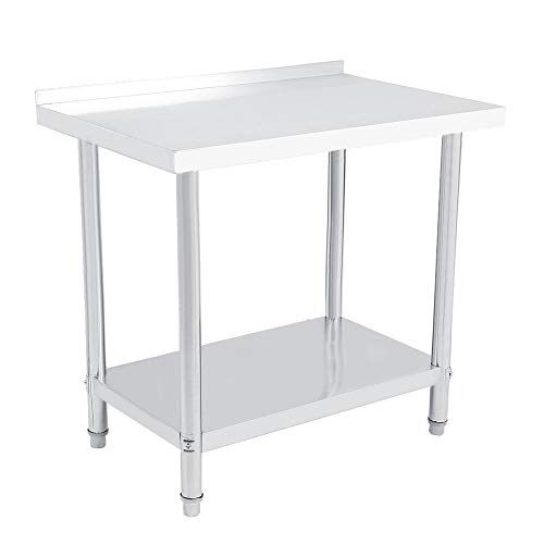 EBTOOLS - Mesa de trabajo de cocina de acero inoxidable con borde para encimera de trabajo y cocina, 2 estantes, mesa de trabajo profesional, estable, 3 tamaños a elegir, 91 * 61 * 85cm