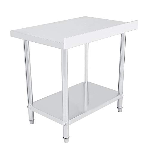 EBTOOLS - Mesa de trabajo de cocina de acero inoxidable con borde para encimera de trabajo y cocina, 2 estantes, mesa de trabajo profesional, estable, 3 tamaños a elegir, 91 * 61 * 85cm