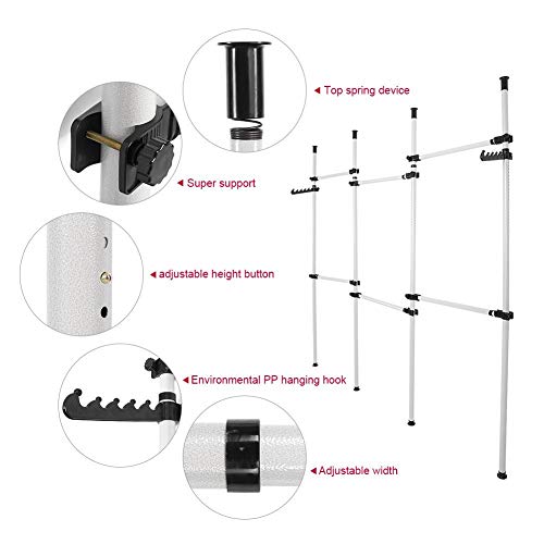 EBTOOLS Perchero de Ropa Perchero Telescópico para Colgar Ropa Carril de Ropa Armario de Prenda con Gancho, Altura Ajustable 246-320cm Ancho Ajustable 230-330cm