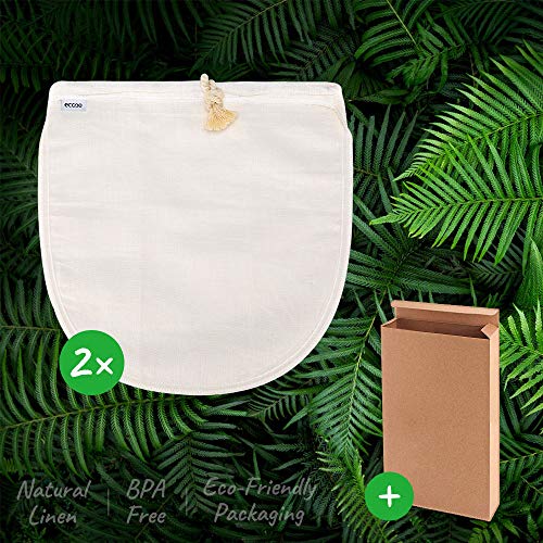 Ecooe 2 pcs Bolsa de Leche Nuez para Colar Leche de Almendras, Zumos y Batidos de Frutas,Bebidas Vegetales,ect Telas Filtrantes Reutilizable Hecho de Fibra de Material Natural Filtro Malla