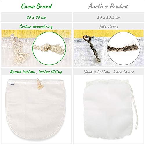 Ecooe 2 pcs Bolsa de Leche Nuez para Colar Leche de Almendras, Zumos y Batidos de Frutas,Bebidas Vegetales,ect Telas Filtrantes Reutilizable Hecho de Fibra de Material Natural Filtro Malla