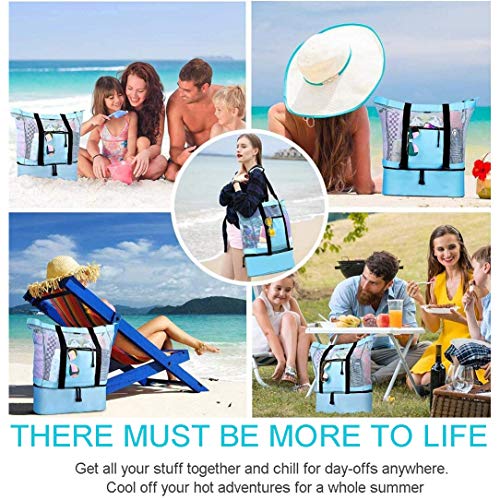 ECOTISH Bolsa portátil más fresca con aislamiento térmico Bolsas de malla de la playa de la comida campestre Picnic 2 in 1 para Playa Natación Camping Gimnasio Vacaciones Familiares