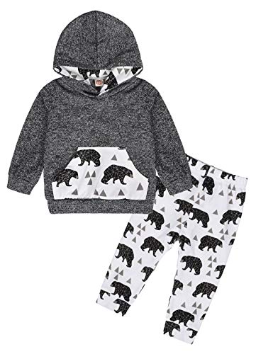 Edjude Conjuntos de Ropa Bebé Niño Otoño Sudaderas con Capucha Manga Larga con Bolsillo Pantalones Erizo 2-3 años Gris