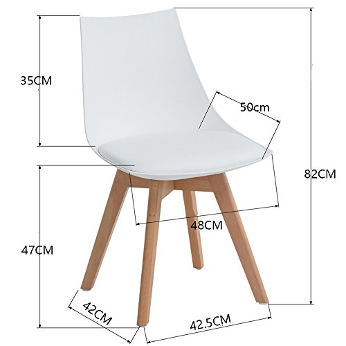 EGGREE Pack de 4 Sillas de Cocina Tapizadas Moderna Sillas Comedor Nordica, Las Piernas de Madera de Haya, Blance