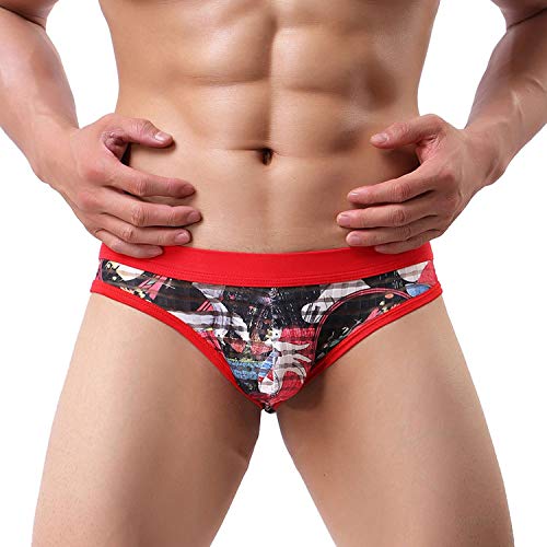 Ejiao Sexy Ropa Interior Hombres Impreso Hielo Calzoncillos de Seda Bragas de Poca Altura, de Guy Slip Calzoncillos, un Negro, M