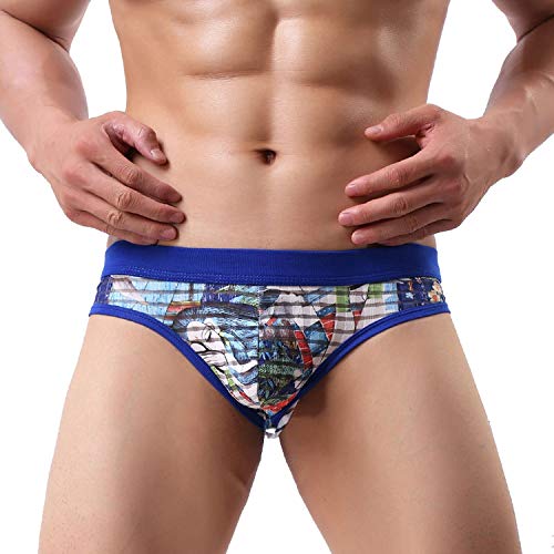 Ejiao Sexy Ropa Interior Hombres Impreso Hielo Calzoncillos de Seda Bragas de Poca Altura, de Guy Slip Calzoncillos, un Negro, M