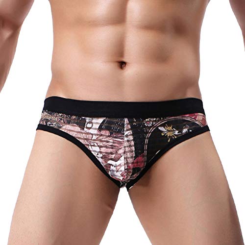 Ejiao Sexy Ropa Interior Hombres Impreso Hielo Calzoncillos de Seda Bragas de Poca Altura, de Guy Slip Calzoncillos, un Negro, M