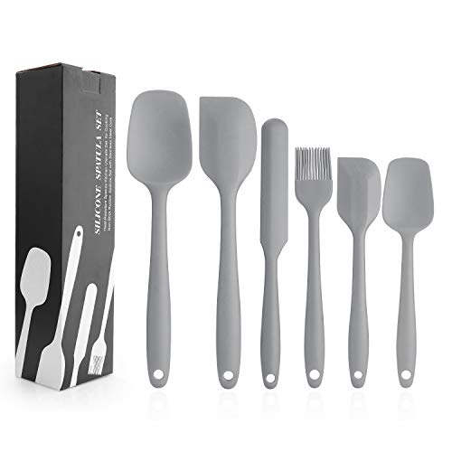 EKKONG Espátulas de Silicona Paleta Utensilios Cocina, Protección del Medio Ambiente, No Tóxico, Antiadherente, Resistente al Calor, 6 Piezas (Gris)