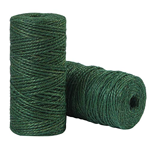 Elcoho 2 Rollos de Cuerda de Yute Verde para jardín, Cuerda Natural para Hornear para jardinería, Envolver Regalos, decoración, Manualidades, 656 pies en Total, Verde