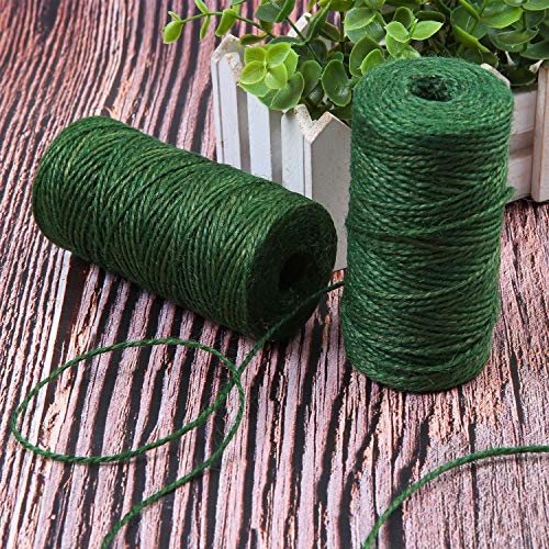 Elcoho 2 Rollos de Cuerda de Yute Verde para jardín, Cuerda Natural para Hornear para jardinería, Envolver Regalos, decoración, Manualidades, 656 pies en Total, Verde