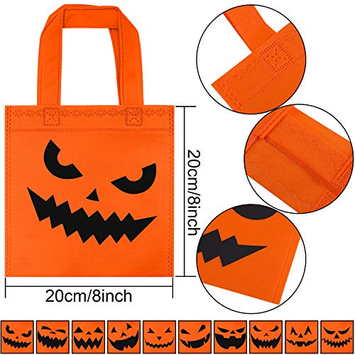 Elcoho - 40 paquetes de bolsas de Halloween no tejidas para caramelos, bolsas de trucos o golosinas, bolsas de calabaza con asas para recuerdos de fiestas, 20 x 20 cm, 10 estilos