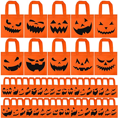 Elcoho - 40 paquetes de bolsas de Halloween no tejidas para caramelos, bolsas de trucos o golosinas, bolsas de calabaza con asas para recuerdos de fiestas, 20 x 20 cm, 10 estilos