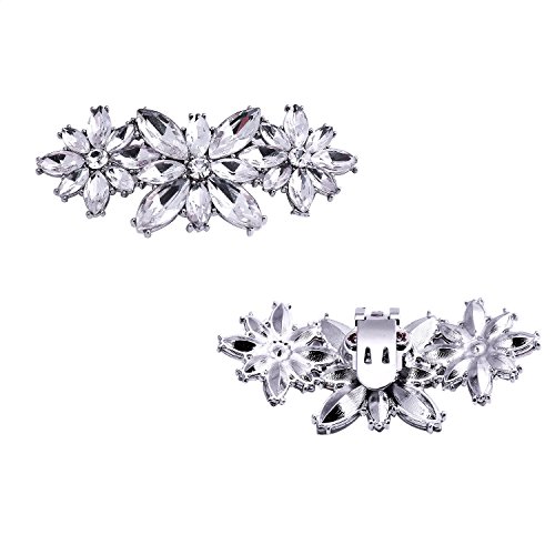 Elegantpark BL 2 Pcs Clips de Zapatos Flor Rhinestones Boda Fiesta Decoración Plata