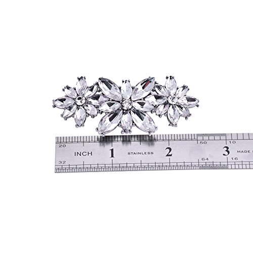 Elegantpark BL 2 Pcs Clips de Zapatos Flor Rhinestones Boda Fiesta Decoración Plata