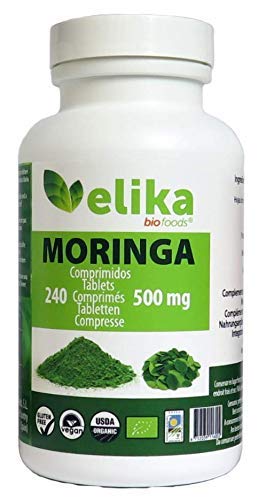 Elikafoods - Moringa oleífera bio, 240 comprimidos de 500 mg/orgánica pura en polvo, ecológica