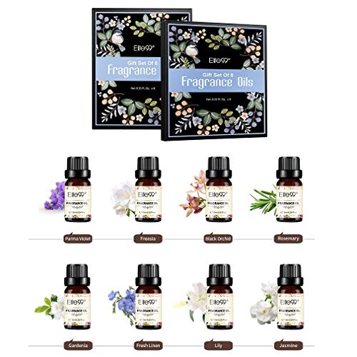 Elite99 Aceites de Fragancia, Aceites Esenciales para Humidificadores, Aceites de Aromaterapia de Flores, Parma Violet, Fresia, Orquídea negra, Romero, Gardenia, Lino fresco, Lirio, Jazmín, 10ML