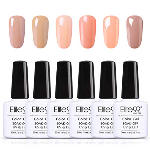 Elite99 Esmalte de Uñas, Esmaltes Semipermenentes para Uñas, 6pcs Kit de Uñas de Gel, Soak off Pintauñas de Colores para Manicura 10ml - Nude 001