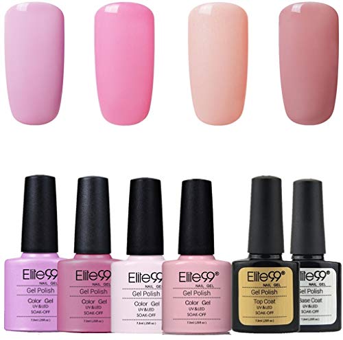 Elite99 Esmalte Semipermanente UV LED 6pcs Kit Uñas de Gel Pintauñas con Base y Top Coat Semipermanente Esmalte de Uñas Soakoff Manicura - 003